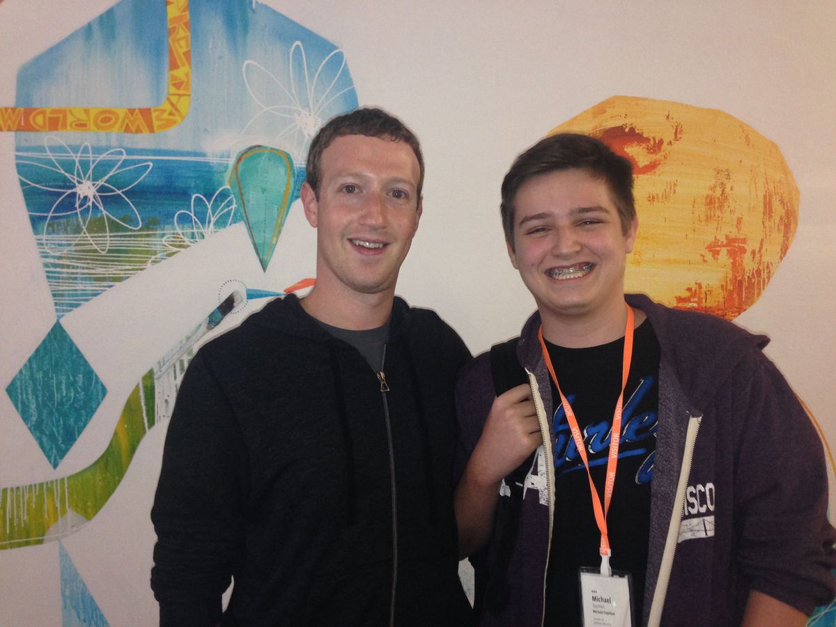 Sayman with Mark Zuckerberg on his first visit to Facebook in 2014.